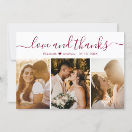 Elegant Burgundy Script 3 Photo Collage Bröllop Tack Kort