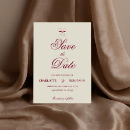 Elegant Burgundy Script Cream Elfenbensvit Båge Br Spara Datumet