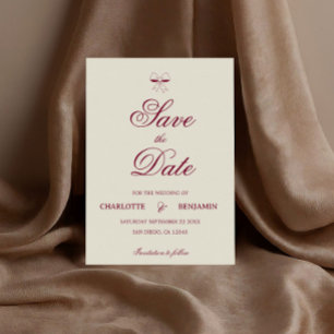 Elegant Burgundy Script Cream Elfenbensvit Båge Br Spara Datumet