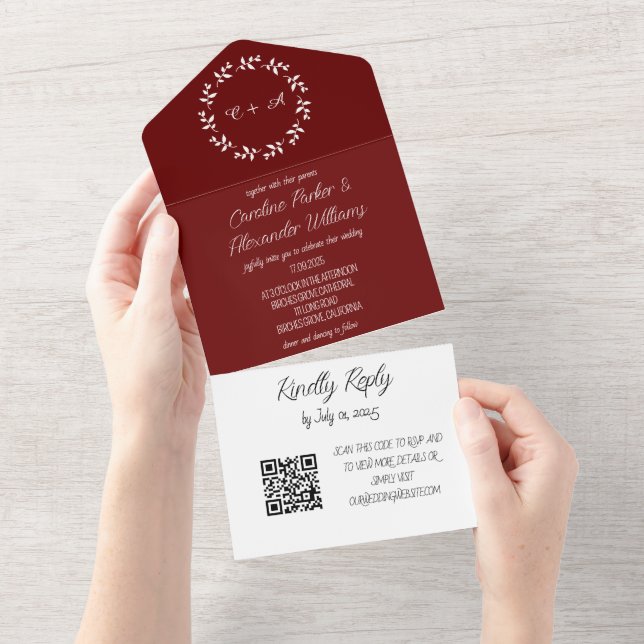 Elegant Burgundy Script Modern OSA QR-kod (Avrivbar del)