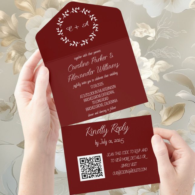 Elegant Burgundy Script Modern OSA QR-kod (Skapare uppladdad)