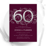 Elegant Burgundy Silver 60:e födelsedagen Inbjudningar<br><div class="desc">Elegant burgundy silver 60:e födelsedagsfest inbjudan. Anpassningsbar modern feminin design med rosor botaniska accenter och faux glitter silver. Enkel perfekt för inbjudan-kort i blommigt för en snyggt kvinnlig dag firande. Anpassa med dina egna detaljer. Skrivna Zazzle-inbjudningar eller digital utskrivbar mall för omedelbar nedladdning.</div>