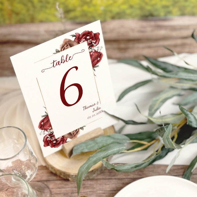 Elegant Burgundy & Silver Flowers Bordsnummer (Elegant Burgundy & Silver Flowers Table Number)