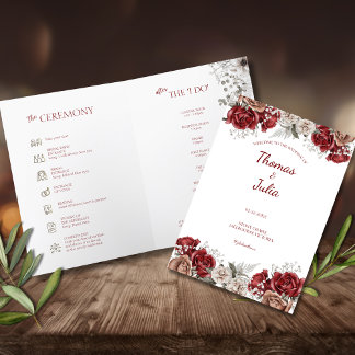 Elegant Burgundy & Silver Flowers Foldats Program
