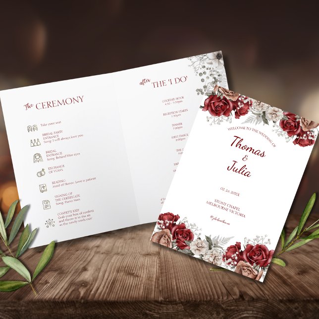 Elegant Burgundy & Silver Flowers Foldats Program (Elegant Burgundy & Silver Flowers Folded Program)