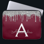 Elegant Burgundy Silver Glitter Gnistra Monogram Laptop Fodral<br><div class="desc">Burgundy och Silver Faux Dripping Modern och Elegant Girly Glitter och Gnistra Elegant Monogram Fodral. Fodral kan anpassas så att det omfattar ditt första och första namn.</div>