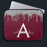 Elegant Burgundy Silver Glitter Gnistra Monogram Laptop Fodral<br><div class="desc">Burgundy och Silver Faux Dripping Modern och Elegant Girly Glitter och Gnistra Elegant Monogram Fodral. Fodral kan anpassas så att det omfattar ditt första och första namn.</div>