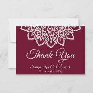 Elegant Burgundy Silver Mandala Bröllop Tack Kort