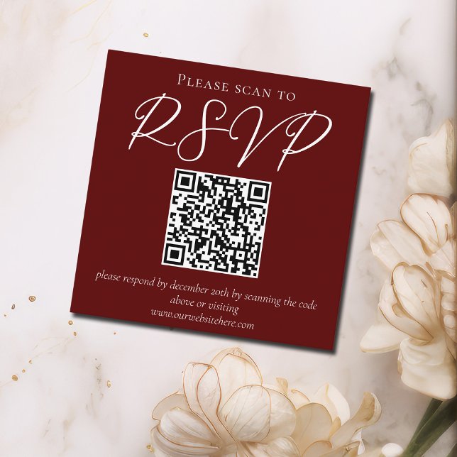 Elegant Burgundy-skript med minimalistisk QR-kod B Tilläggskort (Skapare uppladdad)