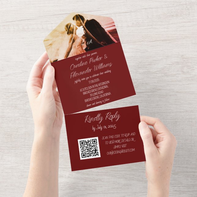 Elegant Burgundy-skript Modern OSA QR-kod - allt i (Avrivbar del)