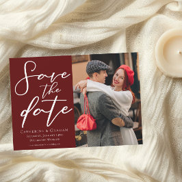 Elegant Burgundy-skript - par foto Spara Datumet