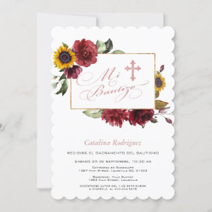 Elegant Burgundy Solblommor Guld Kor Baptism Inbjudningar