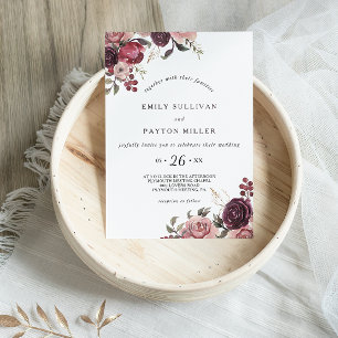 Elegant Burgundy Sommar Blommigt Bröllop Inbjudningar