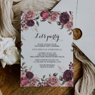 Elegant Burgundy Sommar Blommigt Låt oss Party Inbjudningar