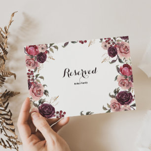 Elegant Burgundy Sommar Blommigt Reserved Sign