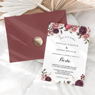 Elegant Burgundy Sommar Blommigt Spanien Bröllop Inbjudningar
