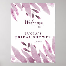 Elegant Burgundy Stora blad Bröllopsdusch Välkomme Poster