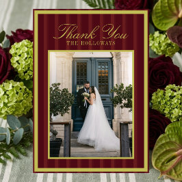 Elegant Burgundy Stripe Wedding Thank You Card Tack Kort