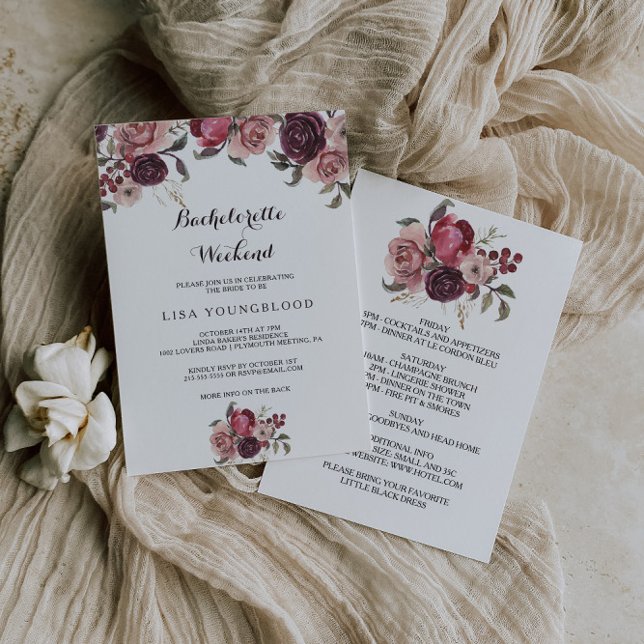 Elegant Burgundy Summer Bachelorette Helg Inbjudningar (Skapare uppladdad)