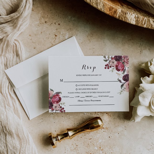 Elegant Burgundy Summer Blommigt Osa Menu Choy (Skapare uppladdad)