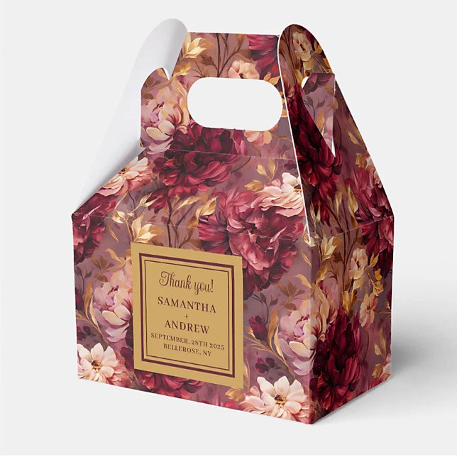 Elegant Burgundy  Tacken Guld Bröllop Presentaskar (Elegant Burgundy Blush Gold Wedding Thank You Box)