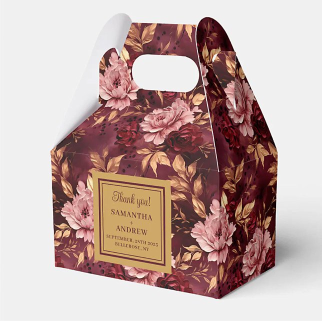 Elegant Burgundy  Tacken Guld Bröllop Presentaskar (Elegant Burgundy Blush Gold Wedding Thank You Box)