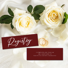 Elegant Burgundy Typography Bröllop Registry Mini Visitkort
