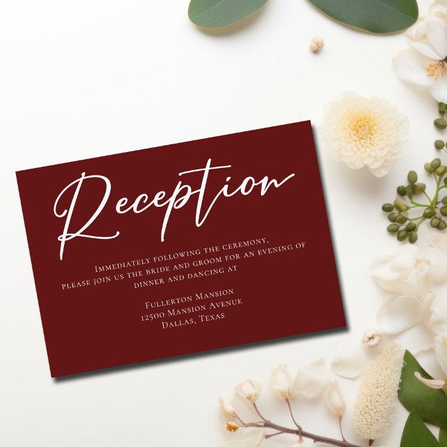 Elegant Burgundy Typography-bröllopsmottagning Tilläggskort (Skapare uppladdad)