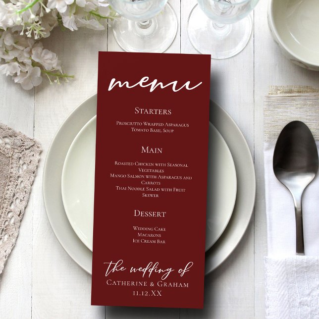 Elegant Burgundy Typography Evening Bröllop Meny (Skapare uppladdad)