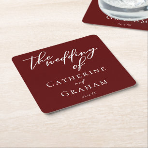 Elegant Burgundy Typography Evening Bröllop Underlägg Papper Kvadrat