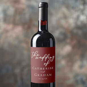 Elegant Burgundy Typography Evening Bröllop Vinflaska Etikett