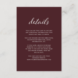 Elegant Burgundy | Uppgifter om Bröllop gäst Tilläggskort