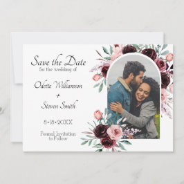 Elegant Burgundy vattenfärgsfoto Bröllop Spara Datumet