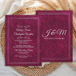 Elegant Burgundy Velvet White Monogram Wedding Inbjudningar