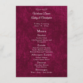Elegant Burgundy Velvet White Welcome Dinner Meny