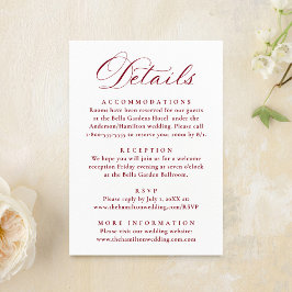 Elegant Burgundy Victorian Floral Wedding Details Tilläggskort