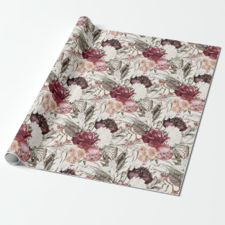 Elegant Burgundy Vin Cream Blommigt Greenery Presentpapper