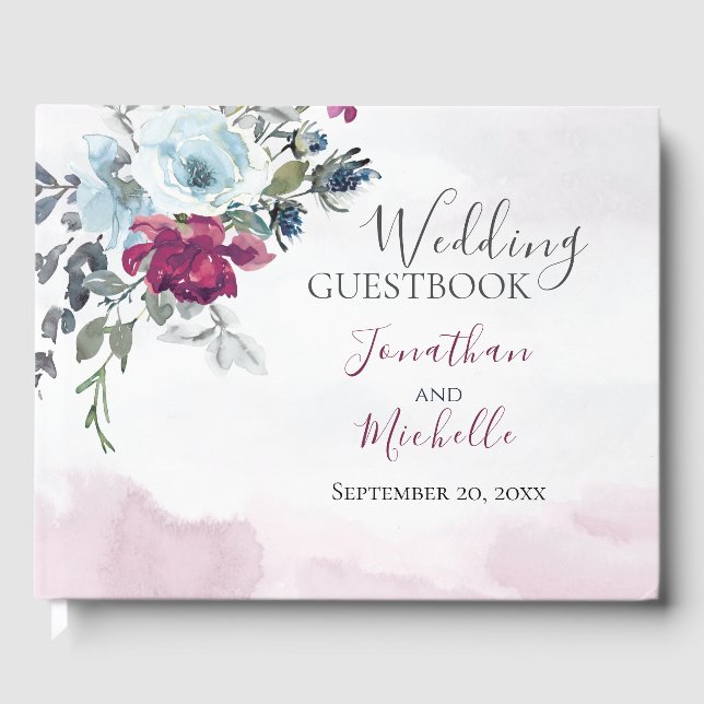 Elegant Burgundy Vit ros Christian Bröllop Gästböcker (Framsida)