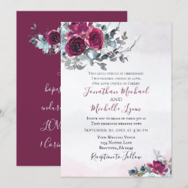 Elegant Burgundy Vit ros Christian Bröllop Inbjudningar