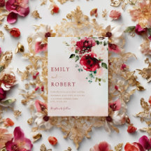 Elegant Burgundy Watercolor Blommigt Boho Bröllop