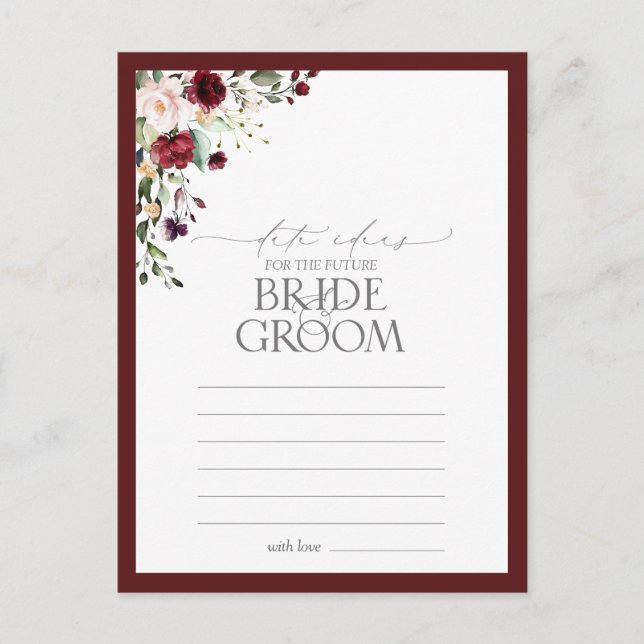 Elegant Burgundy Watercolor Blommigt Date Ideas Vykort (Framsida)