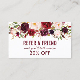 Elegant Burgundy Watercolor Blommigt Referral Visitkort