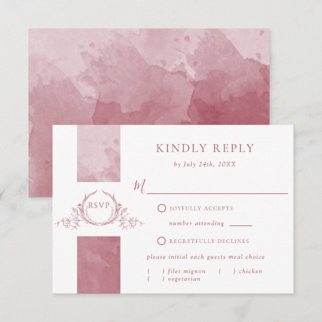 Elegant Burgundy Watercolor Bröllop Monogram OSA (Fram/baksida)