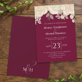 Elegant Burgundy Watercolor Ivory Blommigt Foliage Inbjudningar