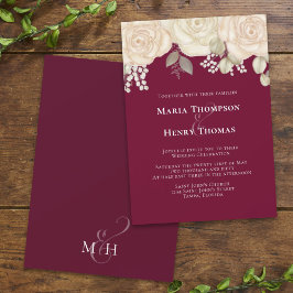 Elegant Burgundy Watercolor Ivory Blommigt Foliage Inbjudningar