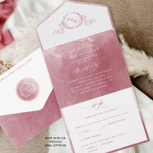 Elegant Burgundy Watercolor Monogram Bröllop all