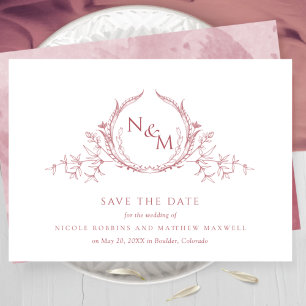 Elegant Burgundy Watercolor Monogram Bröllop Spara Datumet