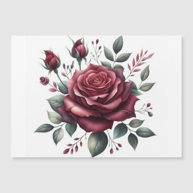 Elegant Burgundy Watercolor Ro Magnetic Card (Framsida)
