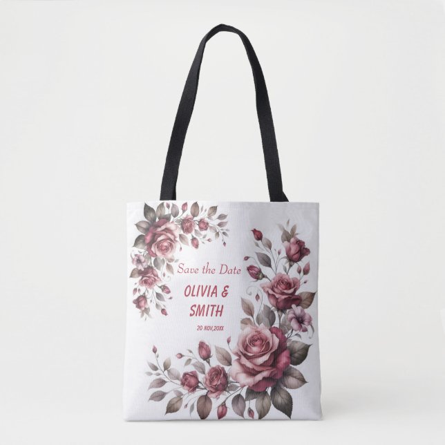 Elegant Burgundy Watercolor Ro Tote Tygkasse (Framsida)