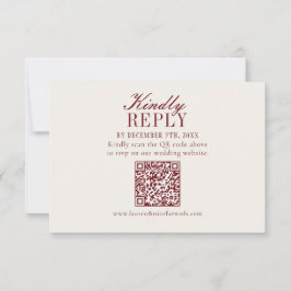 Elegant Burgundy Wedding QR Code RSVP Card OSA Kort